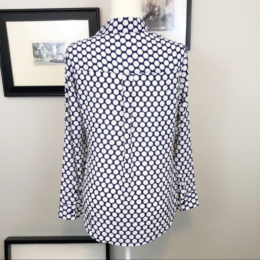 Express Blue & White Polka Dot Button Down Blouse - Picture 4 of 8